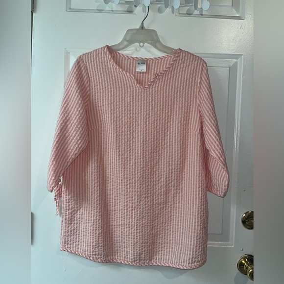 Spring Pink And White Stripe Blouse Seerucker-like Material Size Medium - Blair - Picture 6 of 8